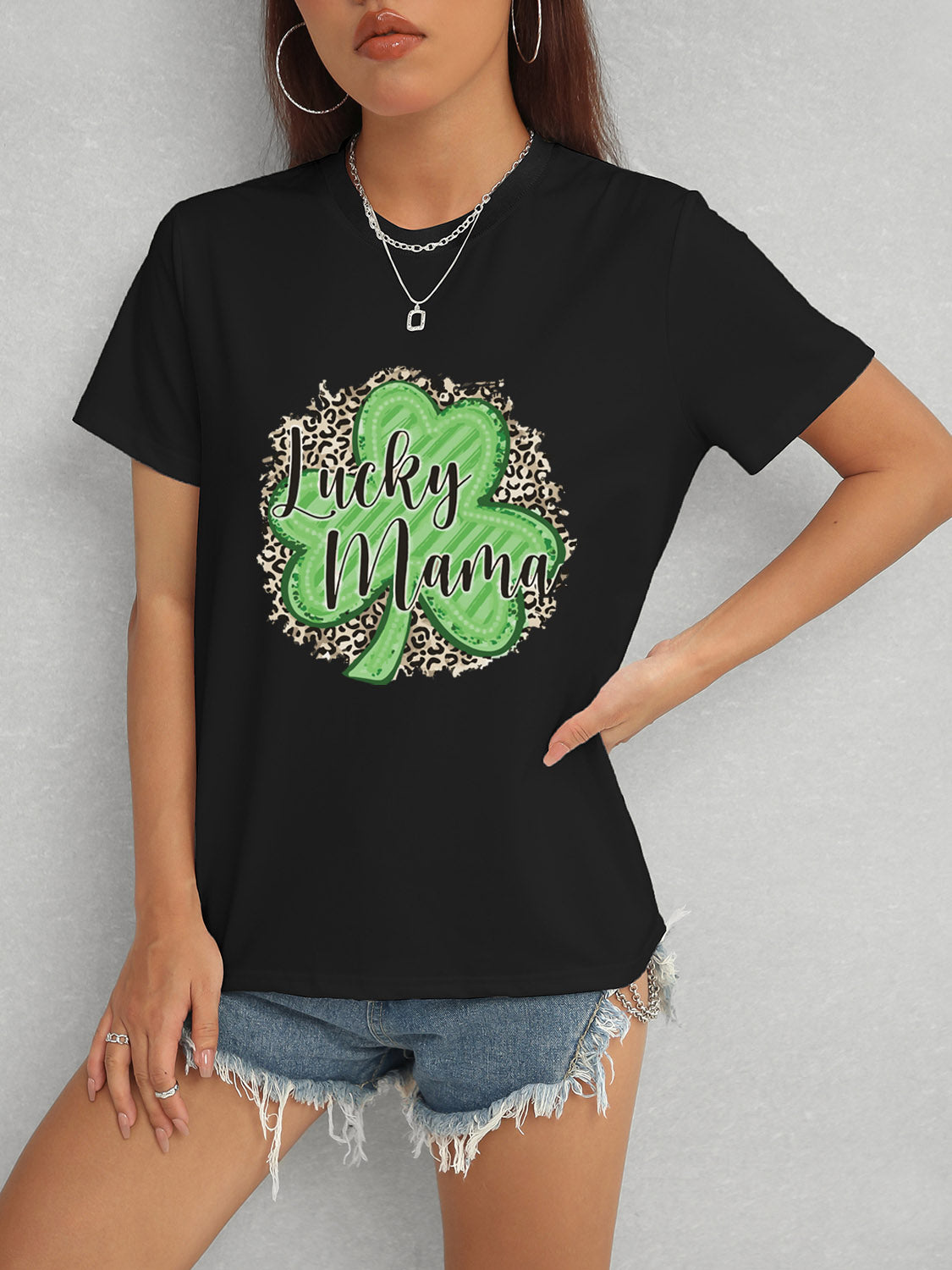 LUCKY MAMA Round Neck T-Shirt-Angel Casuals