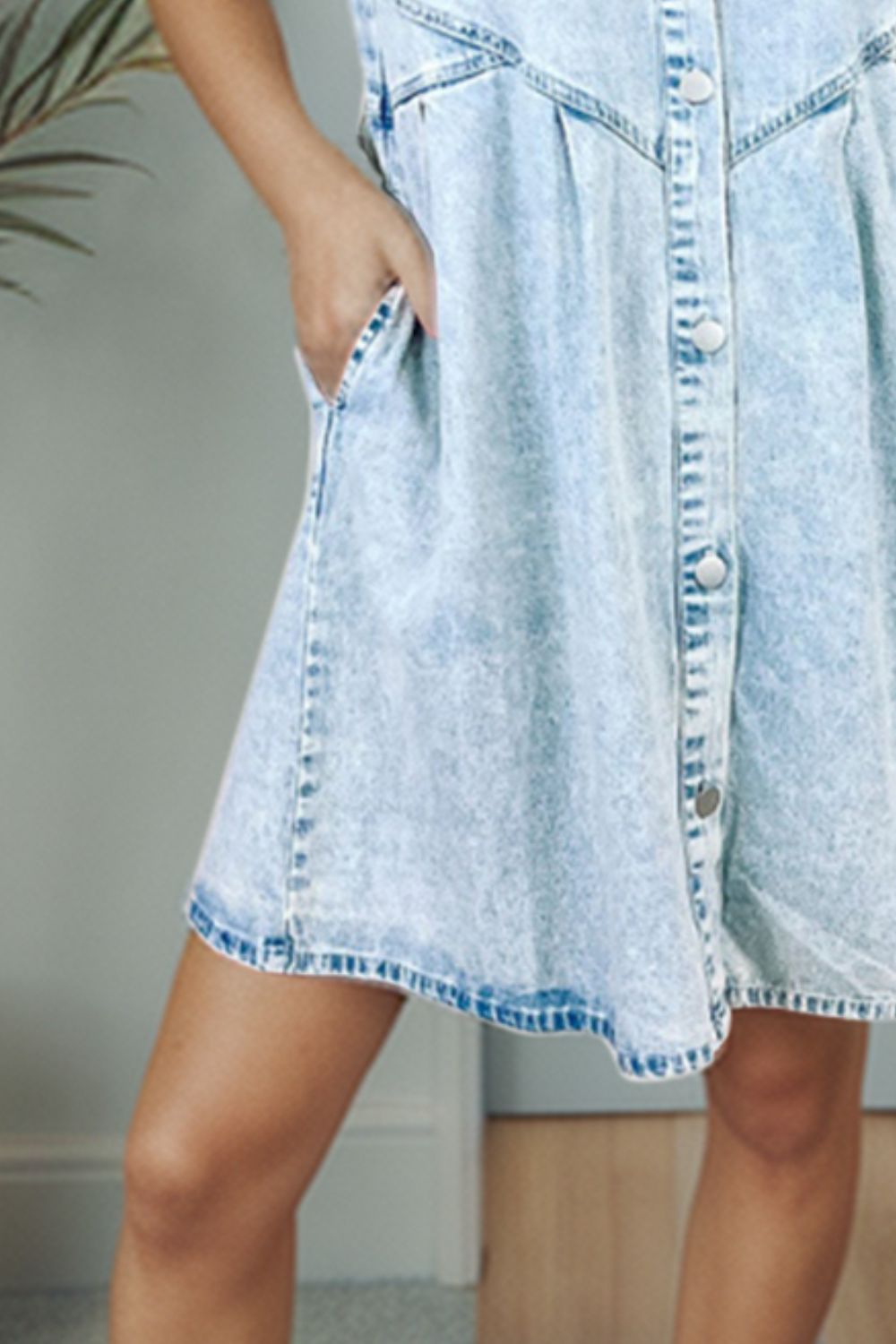 Button Up Flounce Sleeve Denim Dress-Angel Casuals