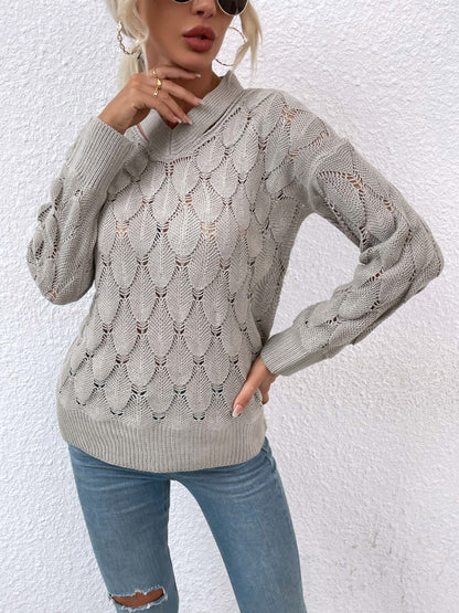 Openwork Cutout Dropped Shoulder Sweater-Angel Casuals