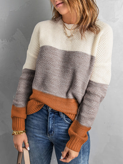 Color Block Dropped Shoulder Sweater-Angel Casuals