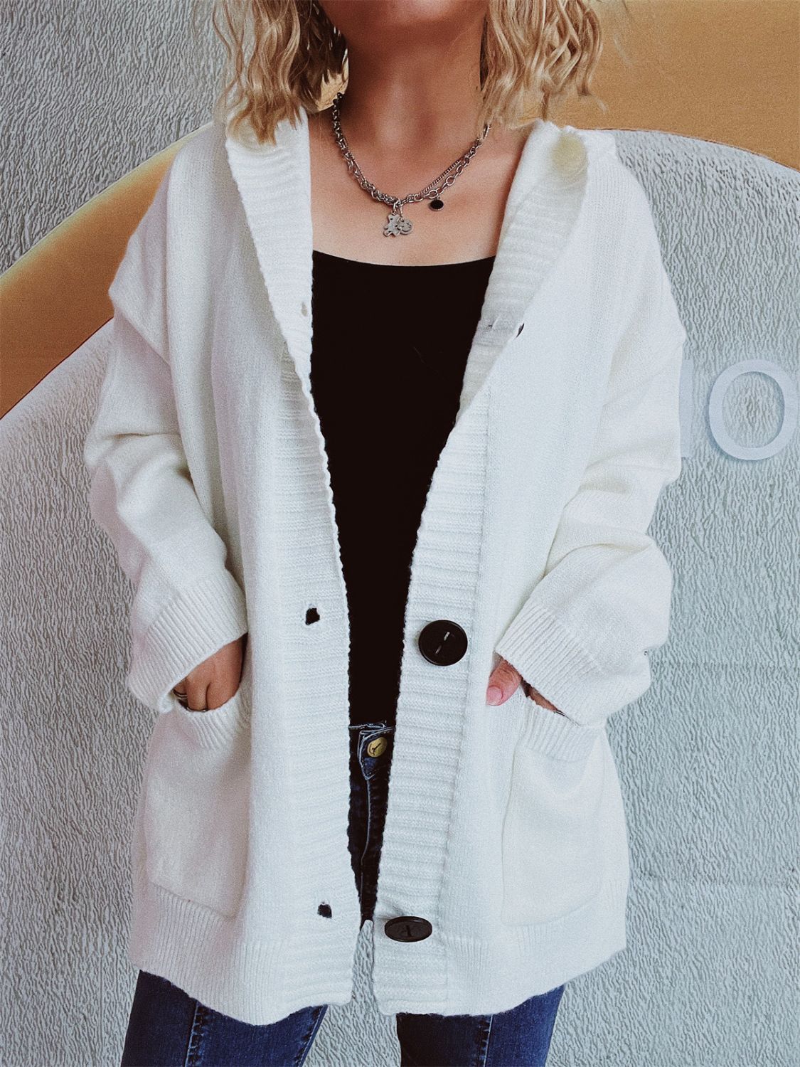 Dropped Shoulder Long Sleeve Hooded Cardigan-Angel Casuals
