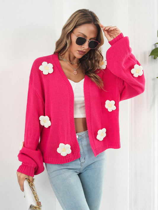 Floral Open Front Long Sleeve Cardigan-Angel Casuals