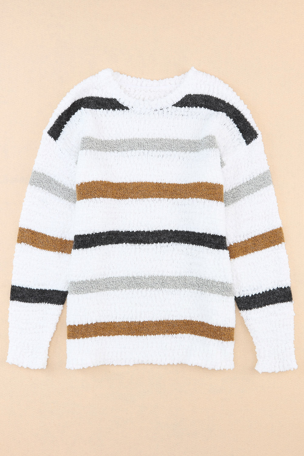 Striped Round Neck Dropped Shoulder Sweater-Angel Casuals