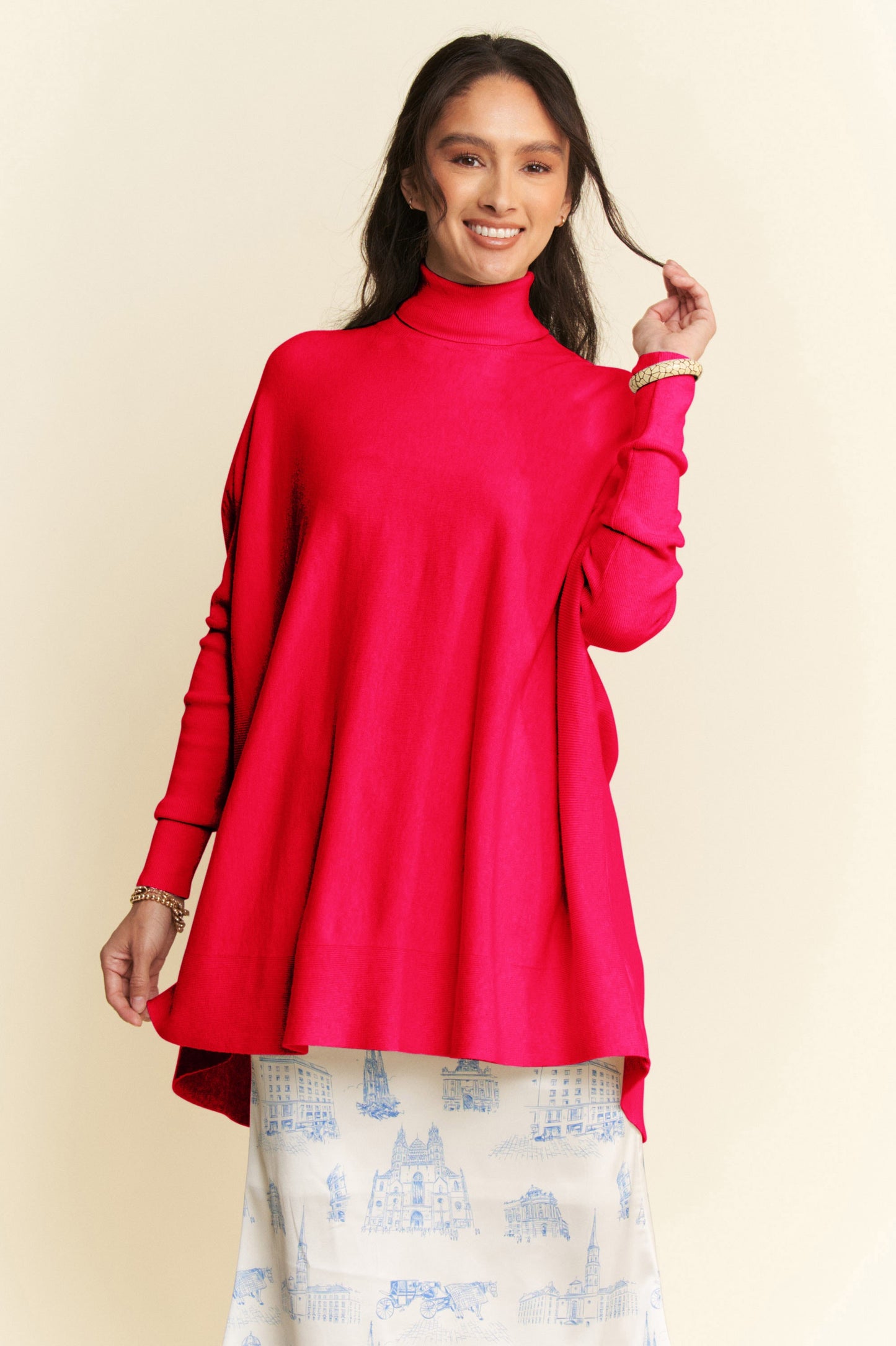 Davi & Dani High-Low Turtleneck Long Sleeve Knit Top-Angel Casuals