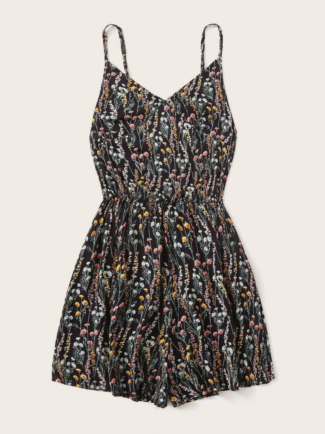 Printed V-Neck Spaghetti Strap Romper-Angel Casuals