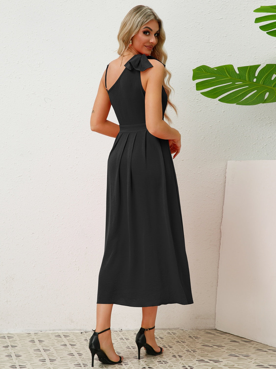 Bow Asymmetrical Neck Sleeveless Dress-Angel Casuals