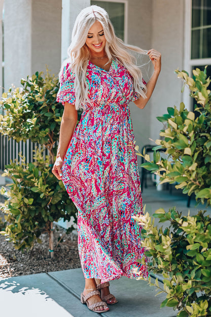 Multicolored V-Neck Maxi Dress-Angel Casuals