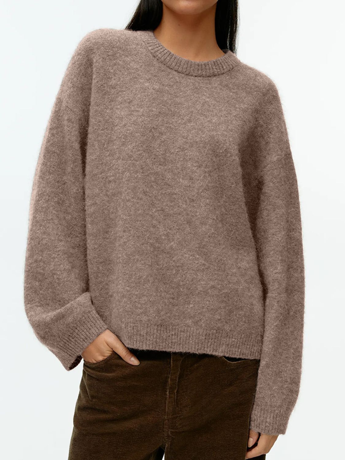 Round Neck Drop Shoulder Sweater-Angel Casuals