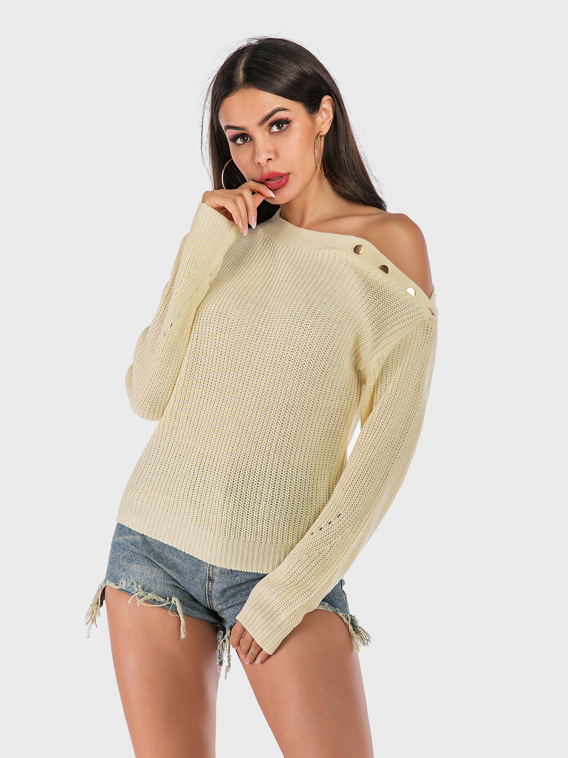 Perfee One Shoulder Long Sleeve Sweater-Angel Casuals