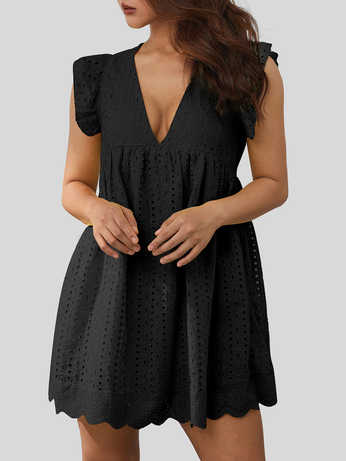 Ruffled Eyelet Cap Sleeve Mini Dress-Angel Casuals