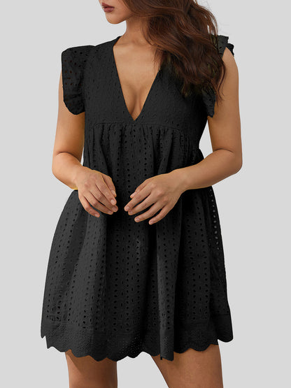 Ruffled Eyelet Cap Sleeve Mini Dress-Angel Casuals