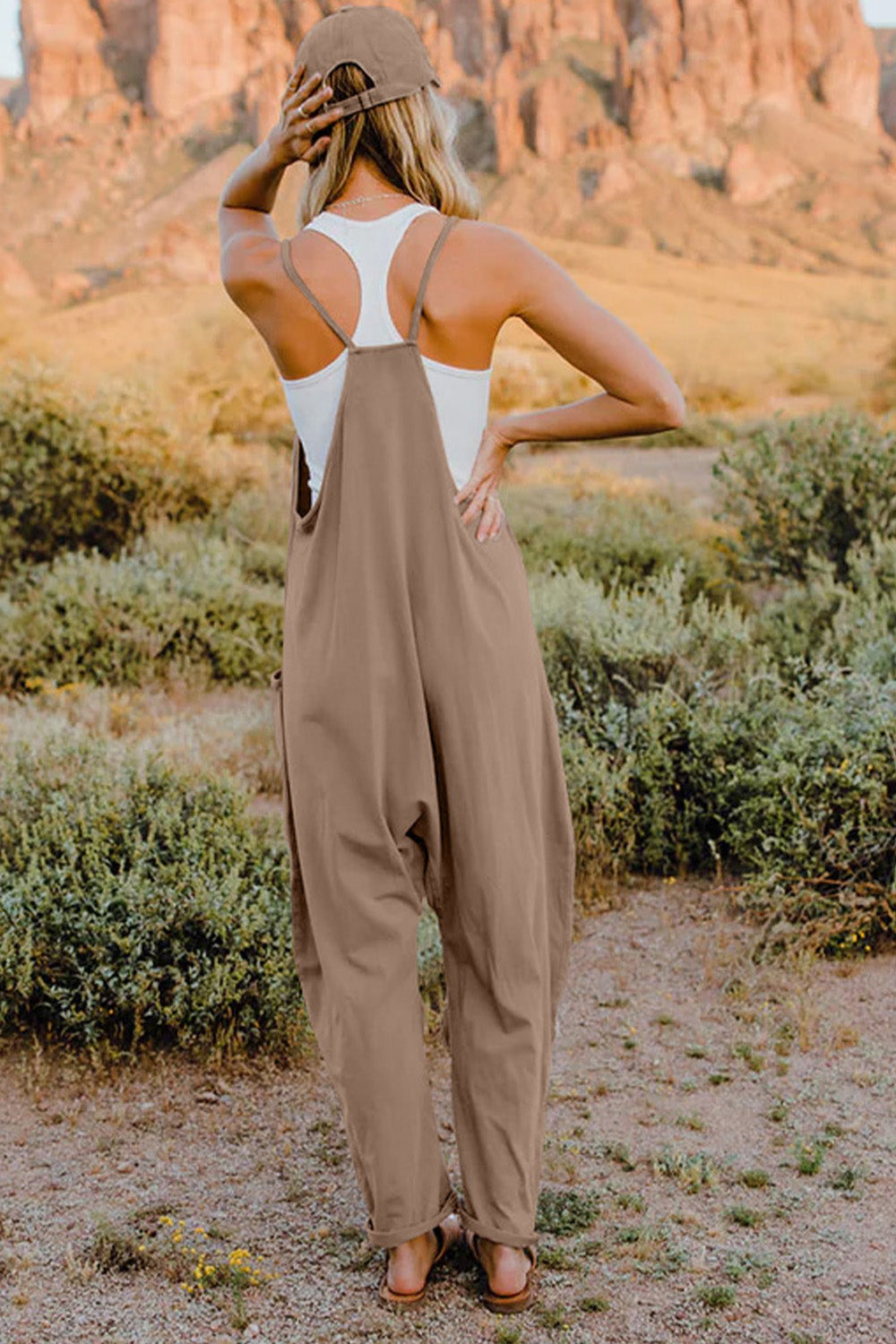 Double Take Full Size V-Neck Sleeveless Jumpsuit with Pockets-Angel Casuals