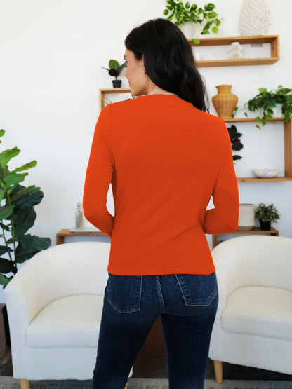 FAM-FAM Ruched Mock Neck Long Sleeve T-Shirt-Angel Casuals