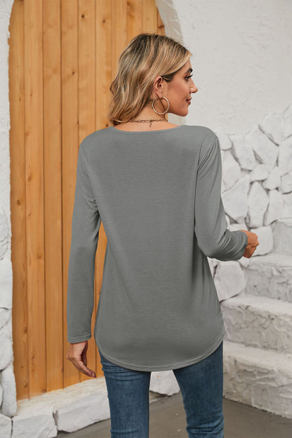 Square Neck Long Sleeve T-Shirt-Angel Casuals