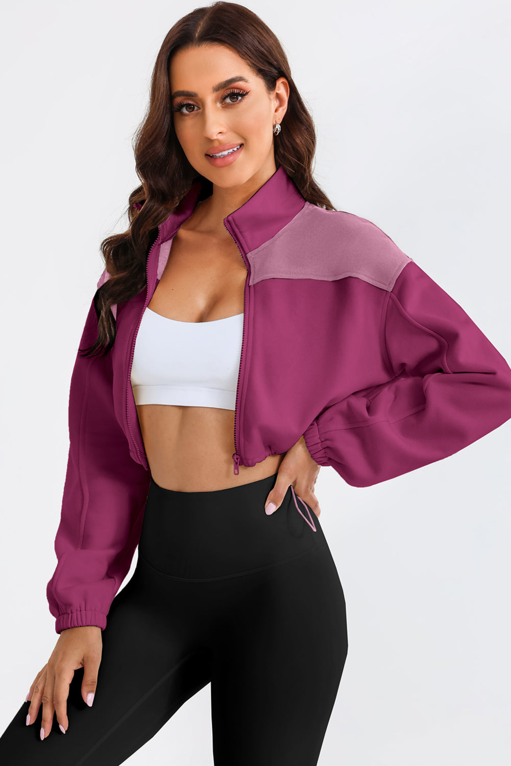 Contrast Drawstring Zip Up Jacket-Angel Casuals
