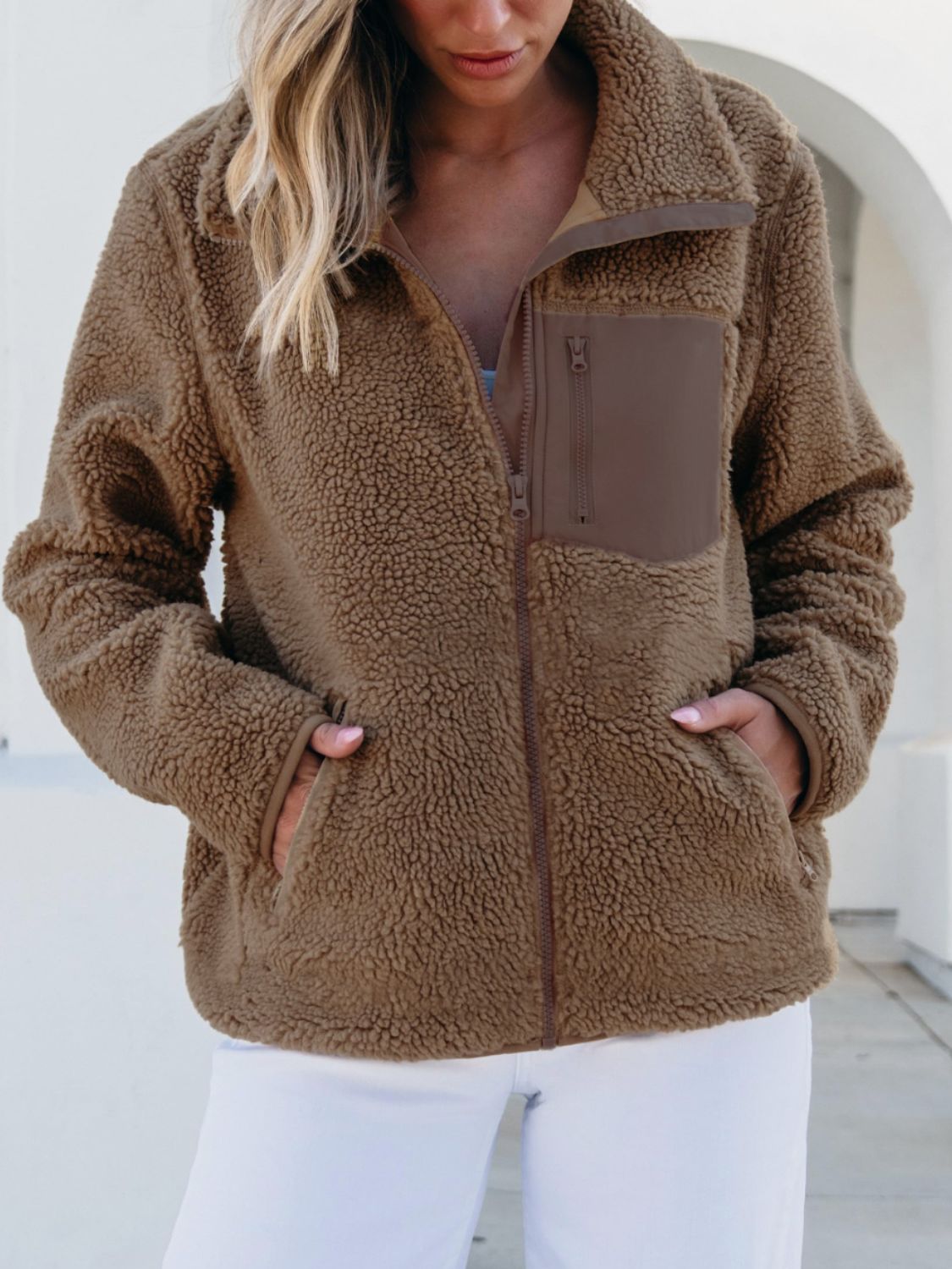 Zip Up Long Sleeve Plush Jacket-Angel Casuals
