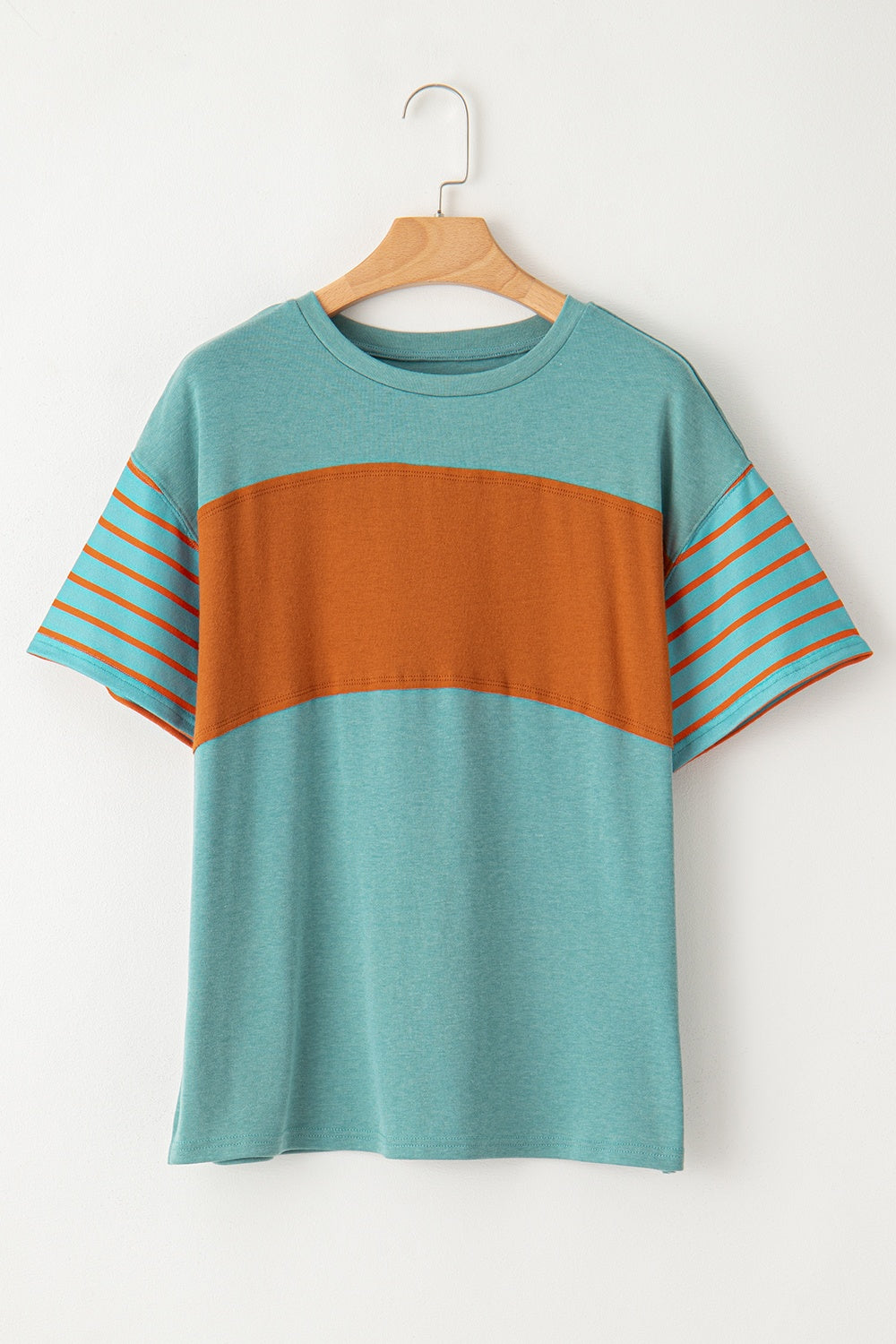 Striped Round Neck Short Sleeve T-Shirt-Angel Casuals