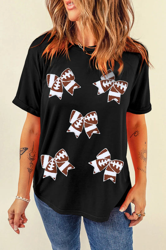 Bow Round Neck Short Sleeve T-Shirt-Angel Casuals