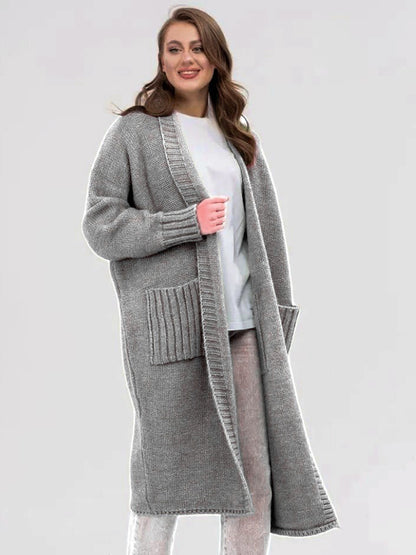 Pocketed Open Front Long Sleeve Longline Cardigan-Angel Casuals