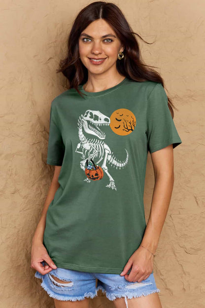 Simply Love Full Size Dinosaur Skeleton Graphic Cotton T-Shirt-Angel Casuals