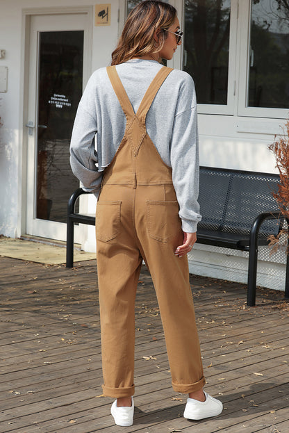 Wide Strap Buttoned Straight Overalls-Angel Casuals