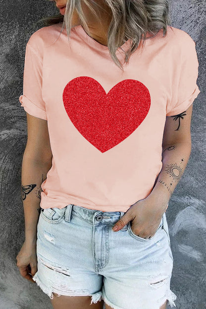 Glitter Heart Graphic T-Shirt-Angel Casuals