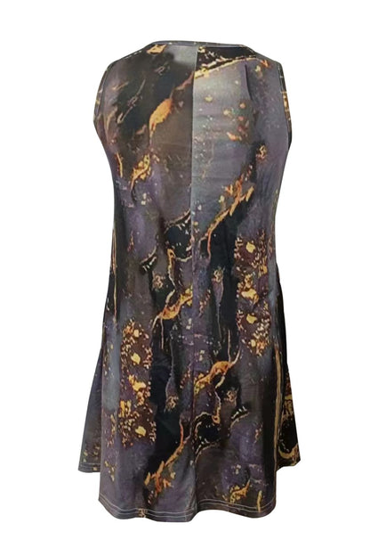 Abstract Print Round Neck Sleeveless Dress with Pockets-Angel Casuals