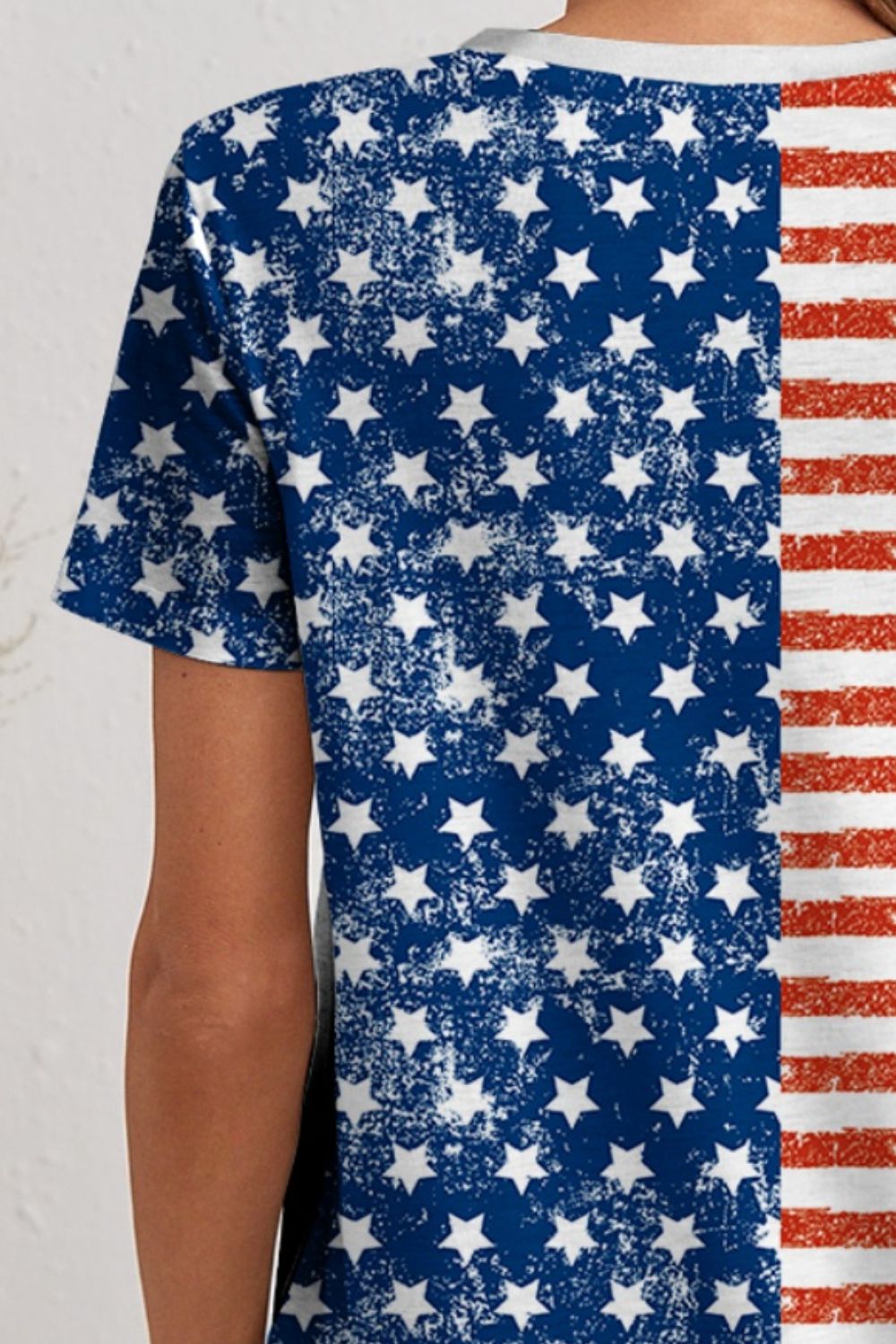 Printed V-Neck Short Sleeve T-Shirt-Angel Casuals