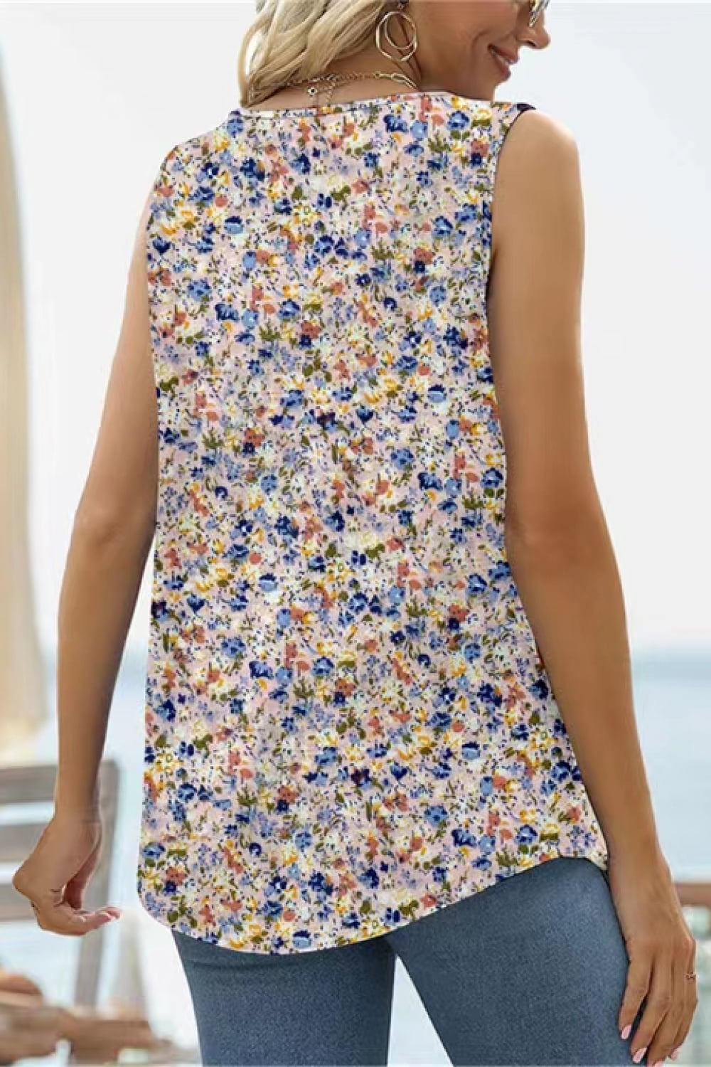 Printed Square Neck Curved Hem Tank-Angel Casuals