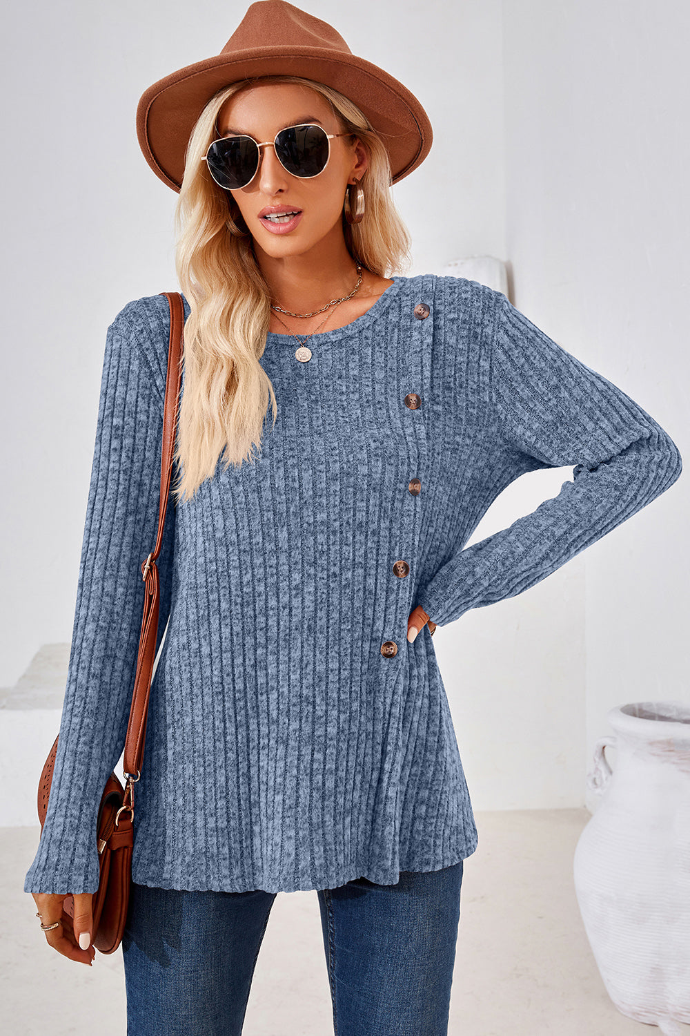 Round Neck Long Sleeve T-Shirt-Angel Casuals