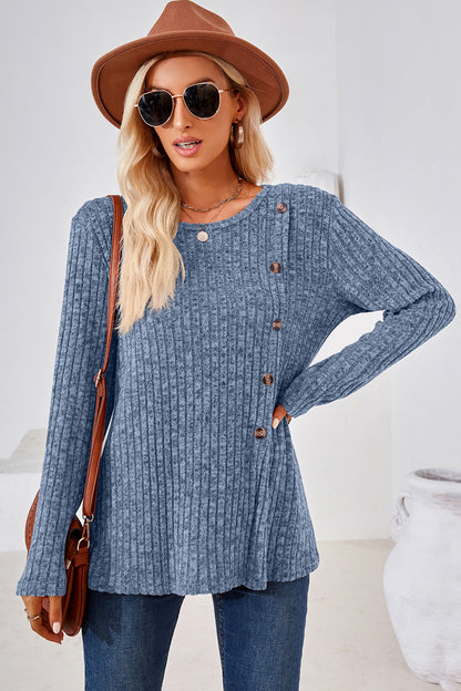Round Neck Long Sleeve T-Shirt-Angel Casuals