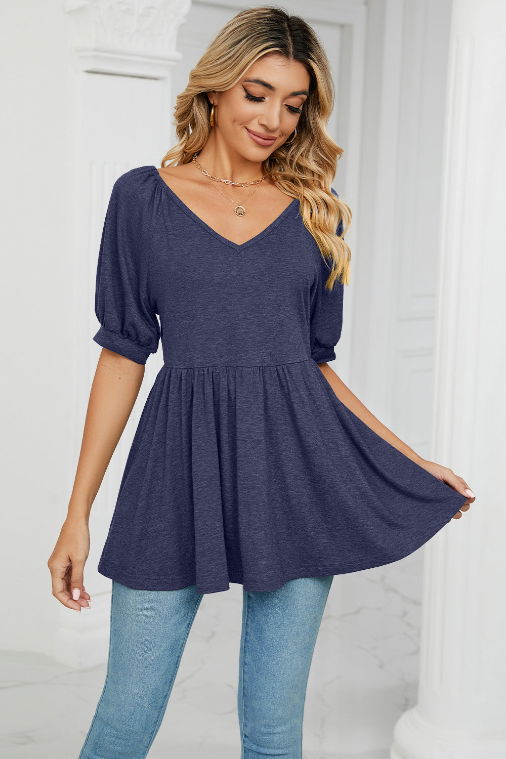 V-Neck Babydoll Top-Angel Casuals