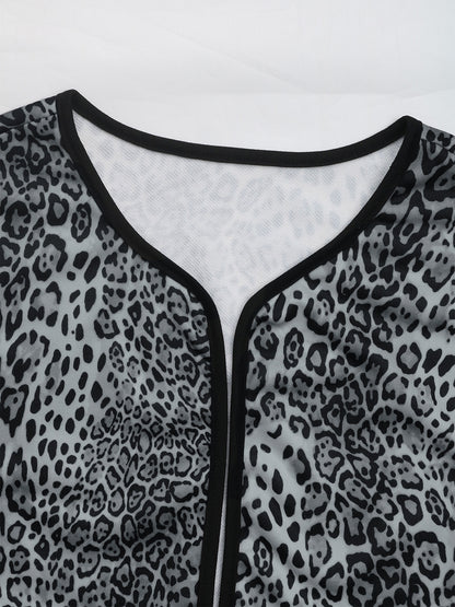 Perfee Leopard Open Front Long Sleeve Jacket-Angel Casuals