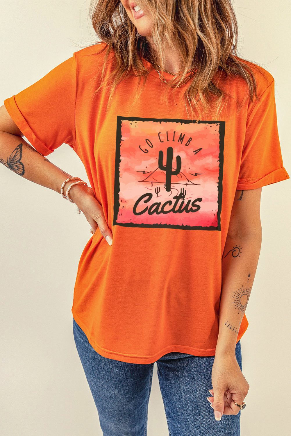 Go Climb A Cactus Slogan Graphic Tee Shirt-Angel Casuals