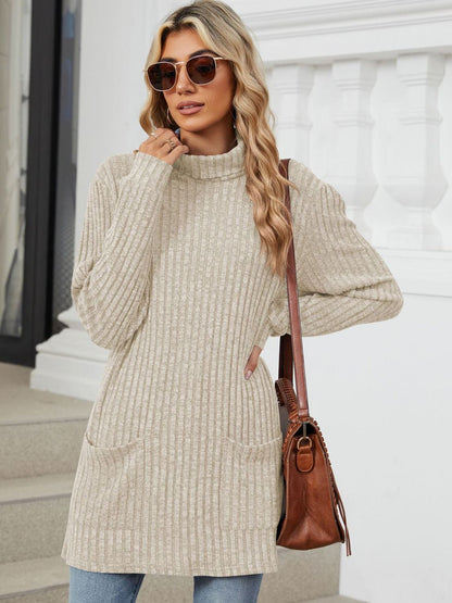 Ribbed Mock Neck Long Sleeve T-Shirt-Angel Casuals