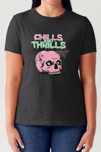 Simply Love Full Size CHILLS AND THRILLS Short Sleeve Tubular T-Shirt-Angel Casuals