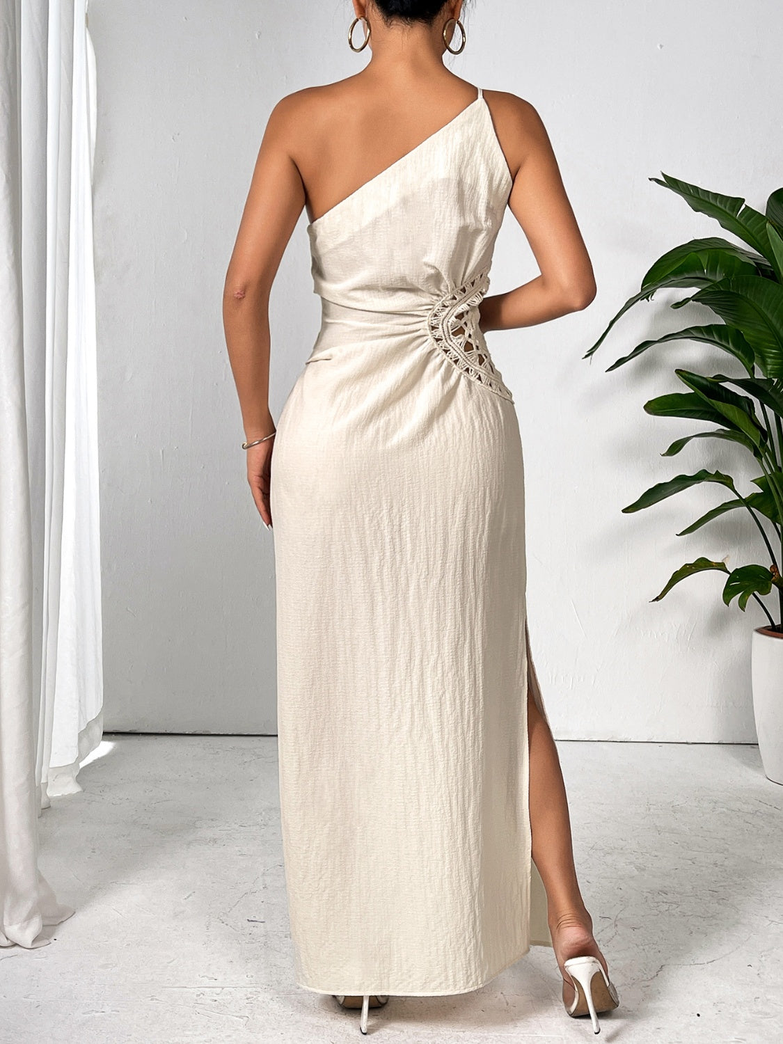 Slit One Shoulder Sleeveless Maxi Dress-Angel Casuals