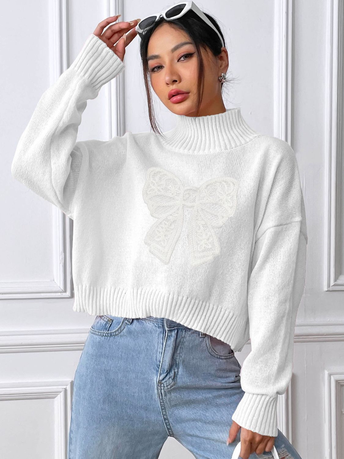 Bow Turtleneck Long Sleeve Sweater-Angel Casuals