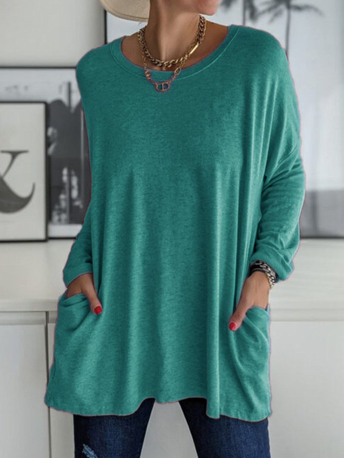 Full Size Round Neck Long Sleeve T-Shirt-Angel Casuals