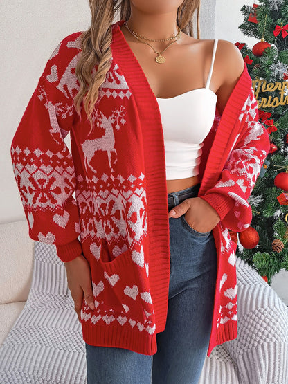 Pocketed Open Front Long Sleeve Cardigan-Angel Casuals