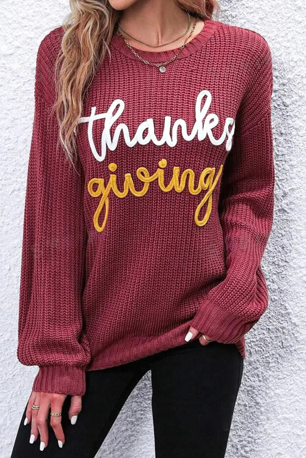 THANKSGIVING Round Neck Long Sleeve Sweater-Angel Casuals