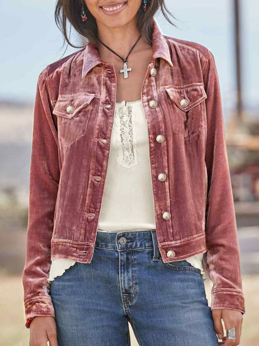 Button Up Long Sleeve Jacket with Chest Pockets-Angel Casuals