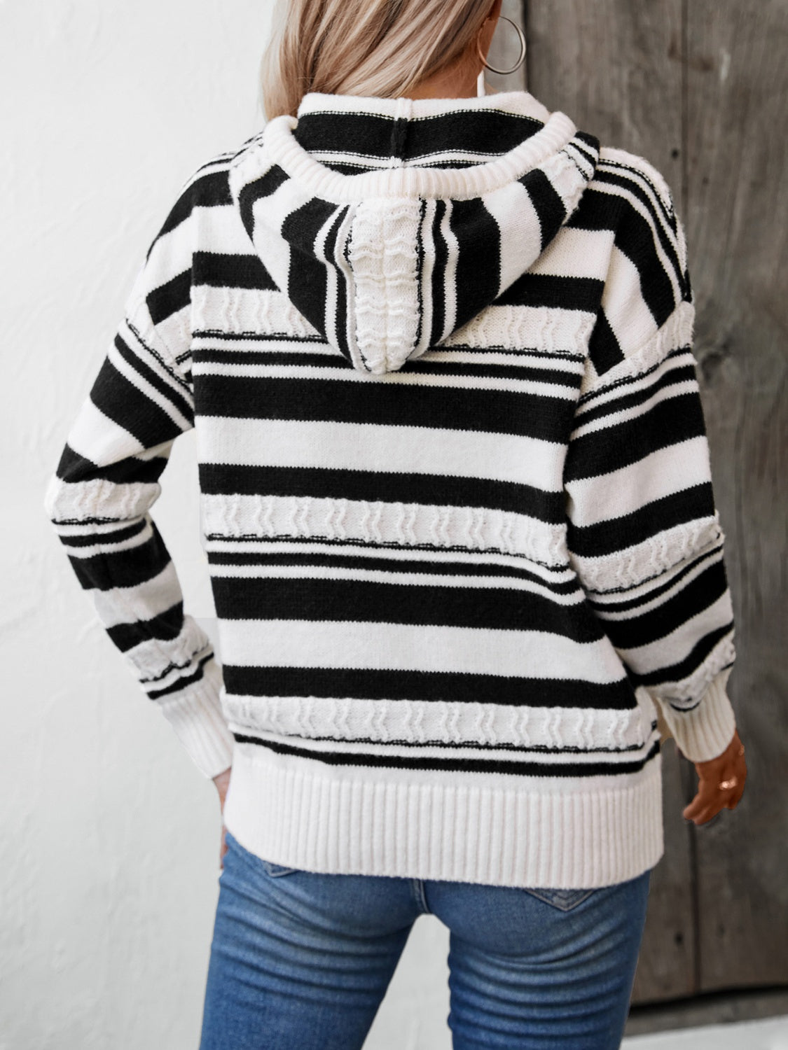 Drawstring Striped Long Sleeve Hooded Sweater-Angel Casuals