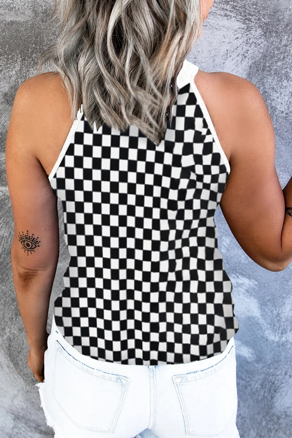 Checkered Grecian Neck Tank-Angel Casuals