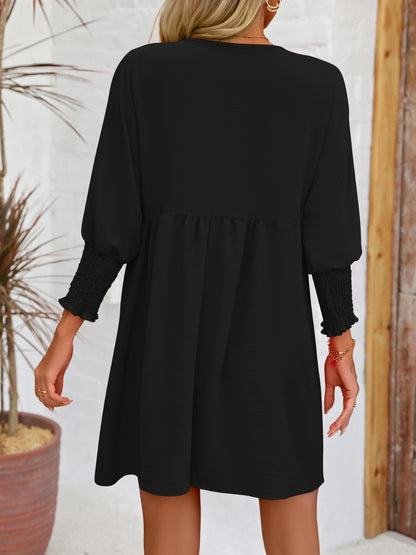 Round Neck Lantern Sleeve Mini Dress-Angel Casuals