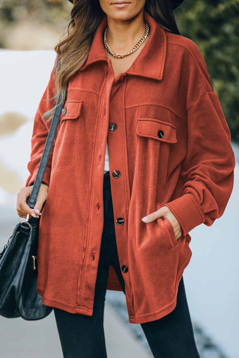 Button Up Collared Neck Long Sleeve Jacket-Angel Casuals