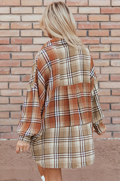 Plaid Snap Down Dropped Shoulder Shacket-Angel Casuals