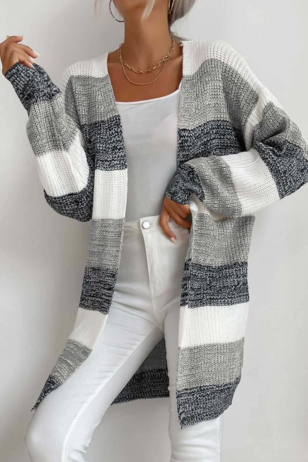 Striped Long Sleeve Duster Cardigan-Angel Casuals