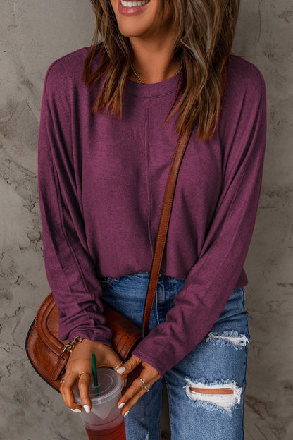 Seam Detail Round Neck Long Sleeve Top-Angel Casuals