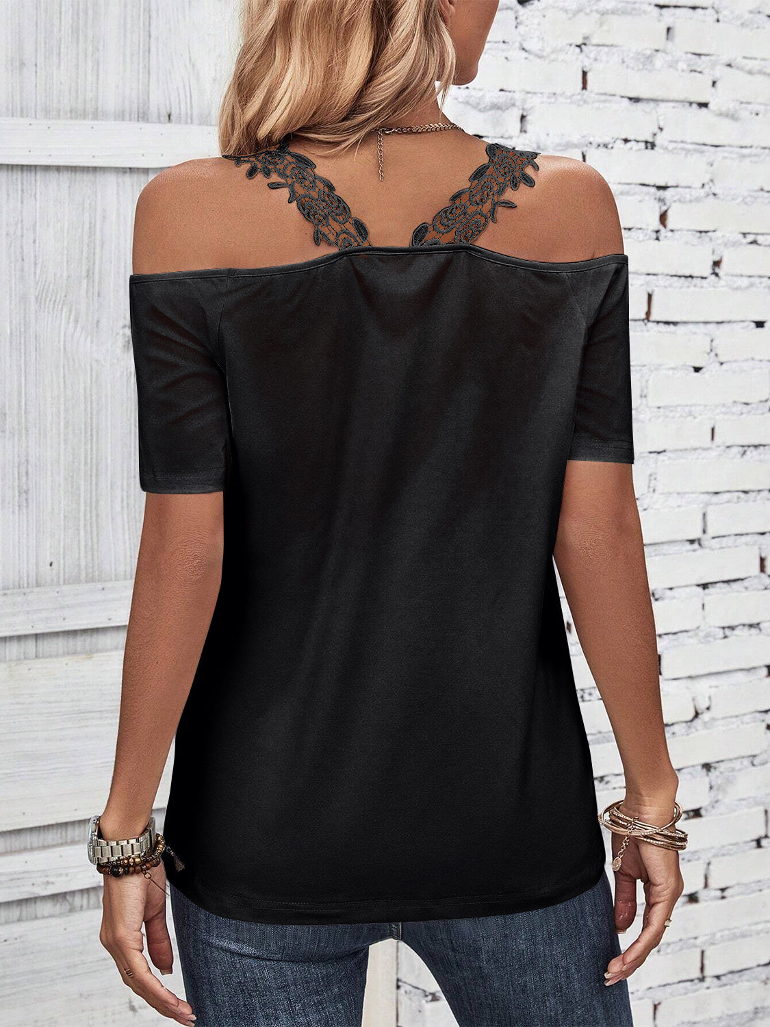 Full Size Lace Detail Short Sleeve T-Shirt-Angel Casuals